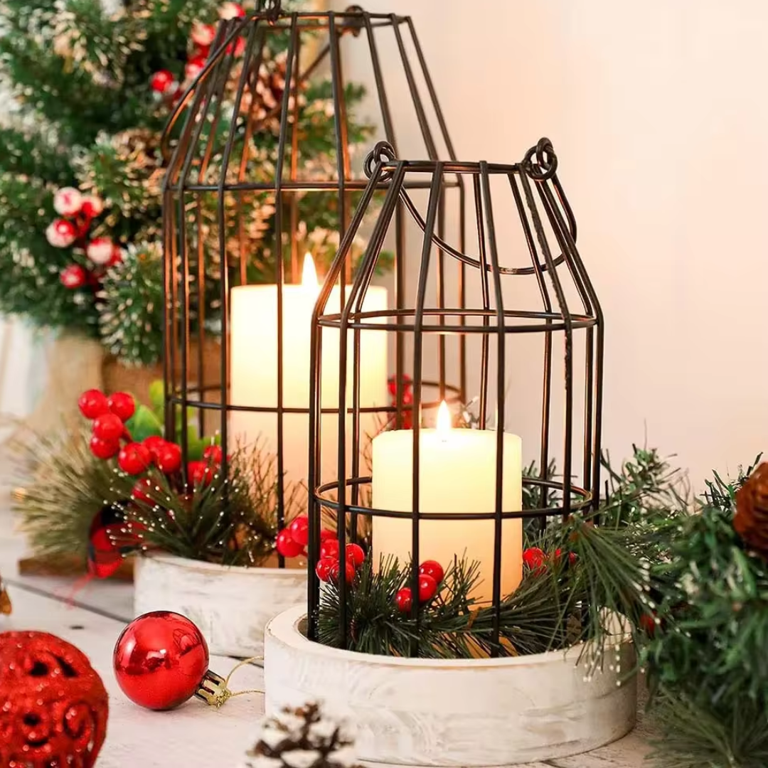 Rustic Wire Metal Cloche Candle Lantern Decorative Vintage Cage Candle Holders Modern Farmhouse Decor for Fireplace Dining Table 1